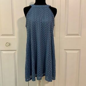 Altar’d State Blue Crochet Sleeveless Halter Neck Swing Dress Large